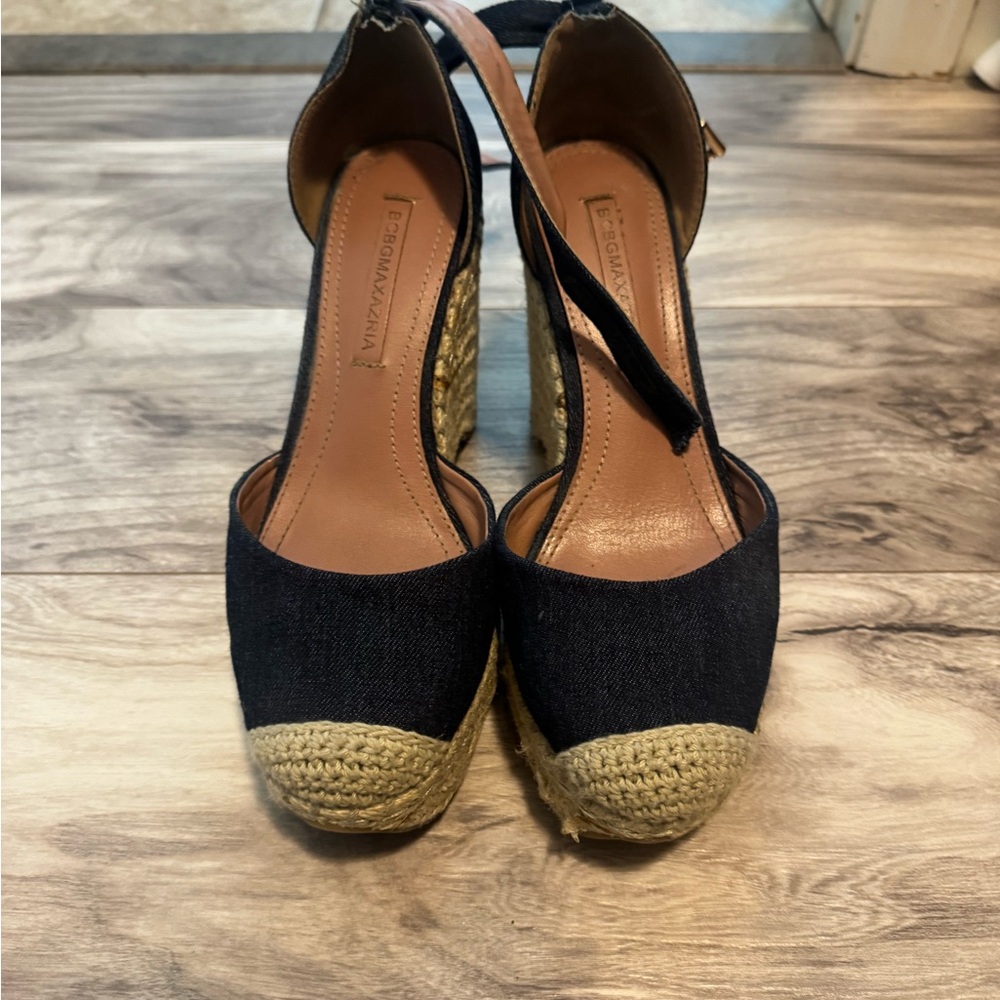 BCBG MAXAZRIA Espadrille Wedge Sandals - Denim and Tan